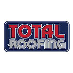 Total Roofing company logo with red and gray text on dark background